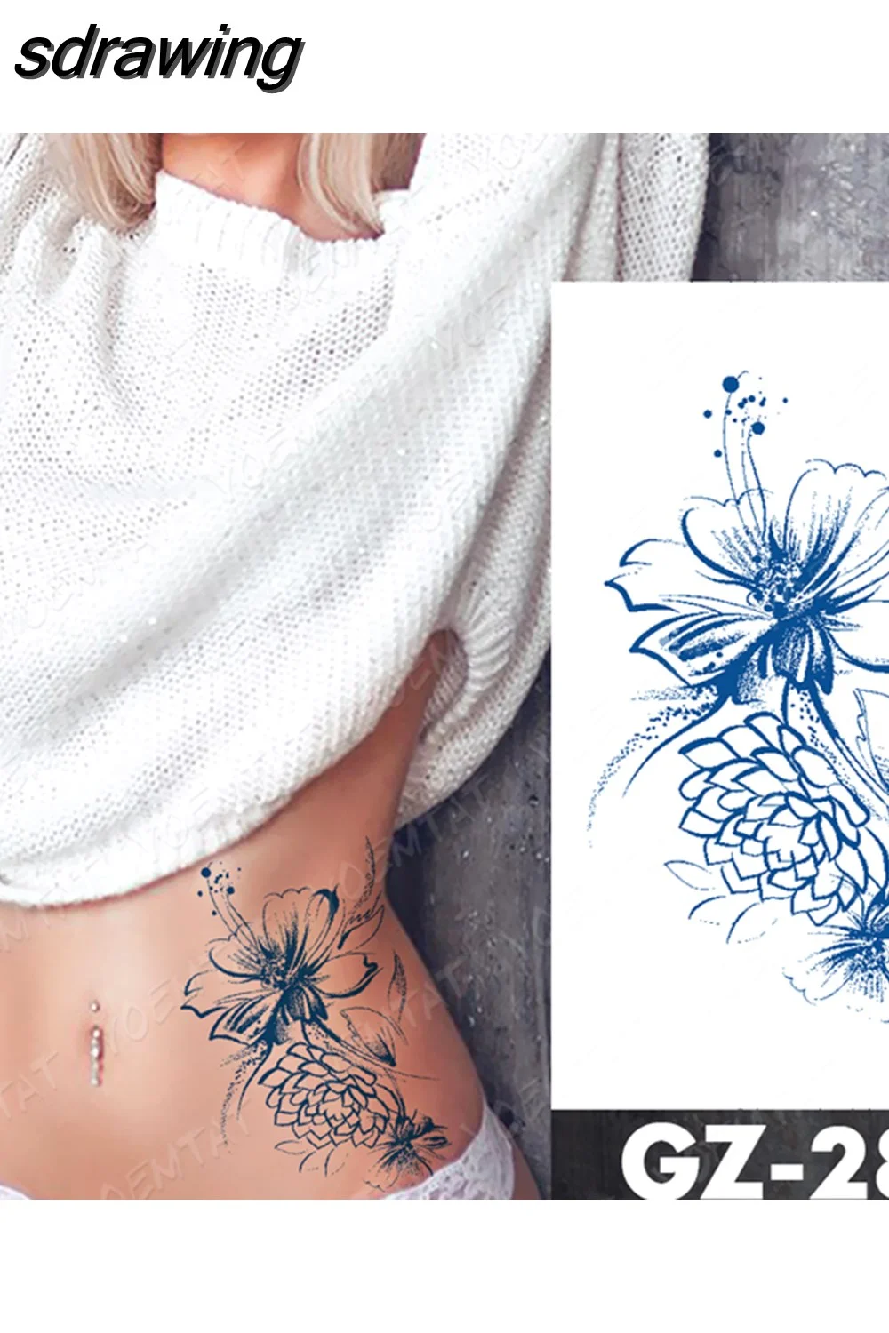 sdrawing Ink Tattoos Body Art Lasting Waterproof Temporary Tattoo Sticker Rose Flower Pearl Tatoo Arm Fake Butterfly Peony Tatto