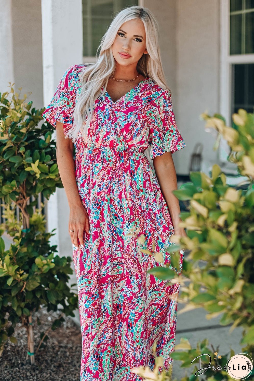 Multicolored V-Neck Maxi Dress