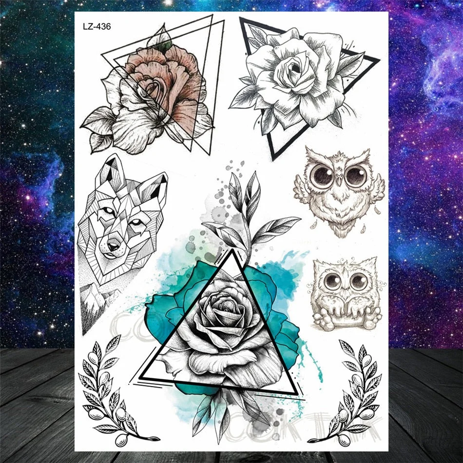 Creative Space Temporary Tattoos For Men Women Astronaut Planets Fake Chains Tatoos Temporary Black Mountain DIY Tatoo Geometric