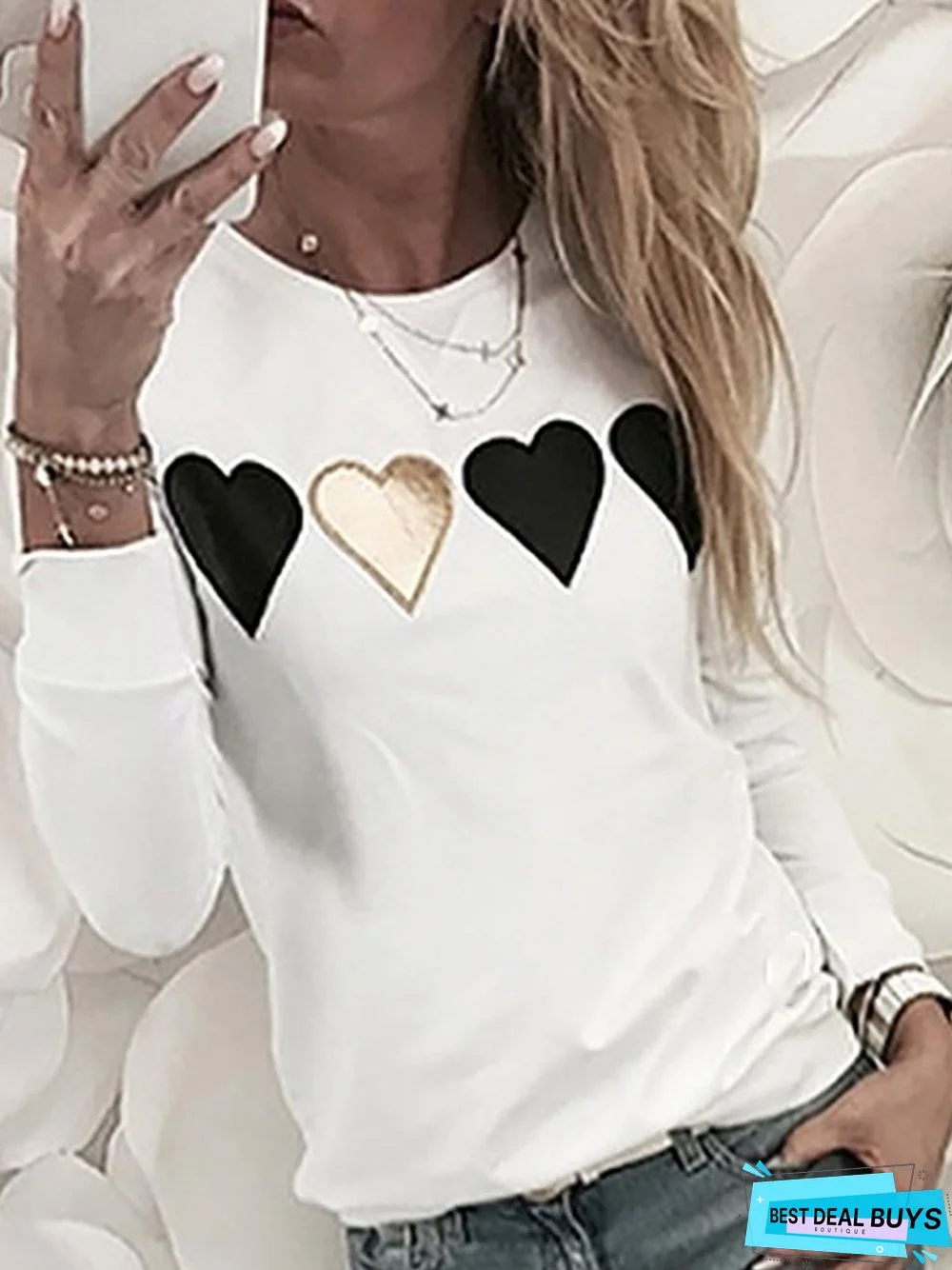 Long Sleeve Basic Crew Neck Geometric Sweatshirt