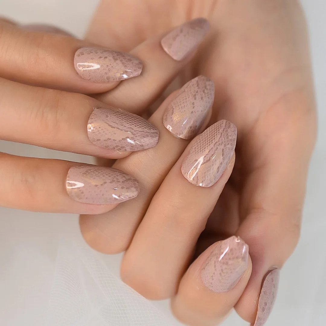 Medium Nude Natural False Nails Square Shimmer Glitter Decorative Flower Grace White Gradient Ombre Artificial Nail Art Tips-Nail Inspo