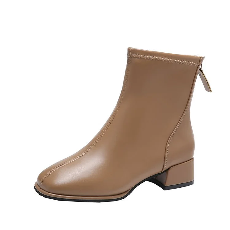 Yyvonne Size Through Low-Trace Short Boots Women's Head Thick And Fashion Zipper Leisure And Martin Boots Large Code