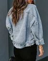 Cropped Denim Jacket with Leopard Print Panel Lapel
