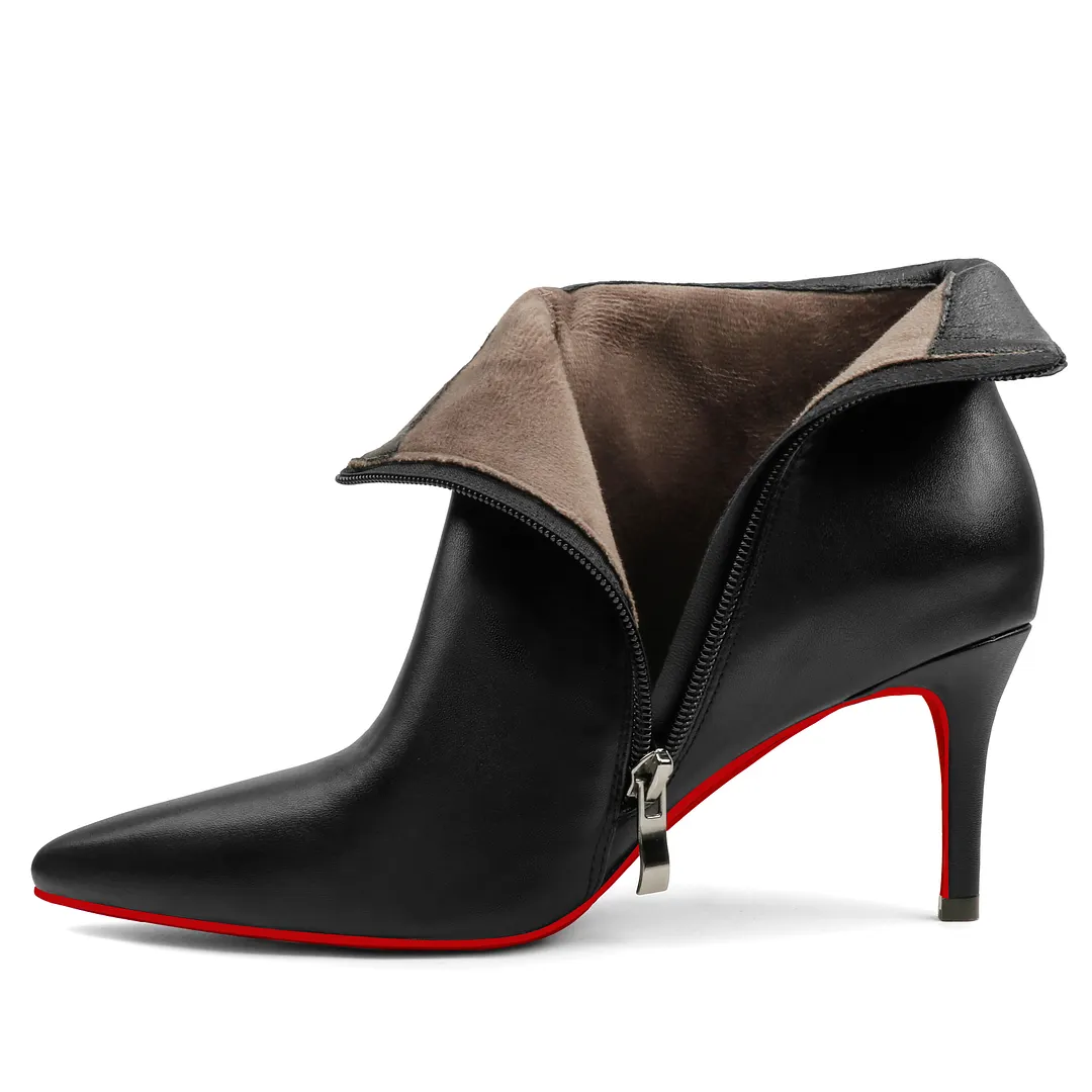 60mm Women's Ankle Boots Closed Pointed Toe Red Bottom Stilettos Booties-vocosishoes