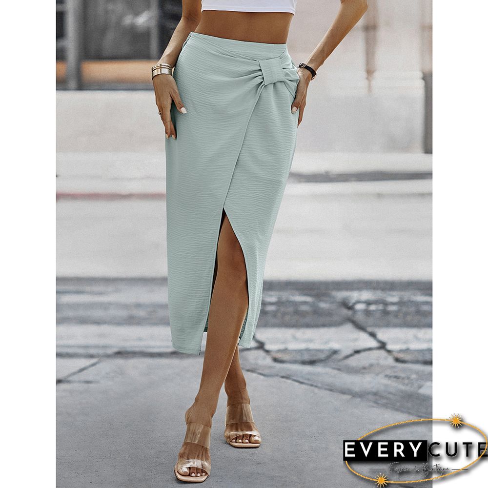 Light Green Solid Bodycon Skirt with Split