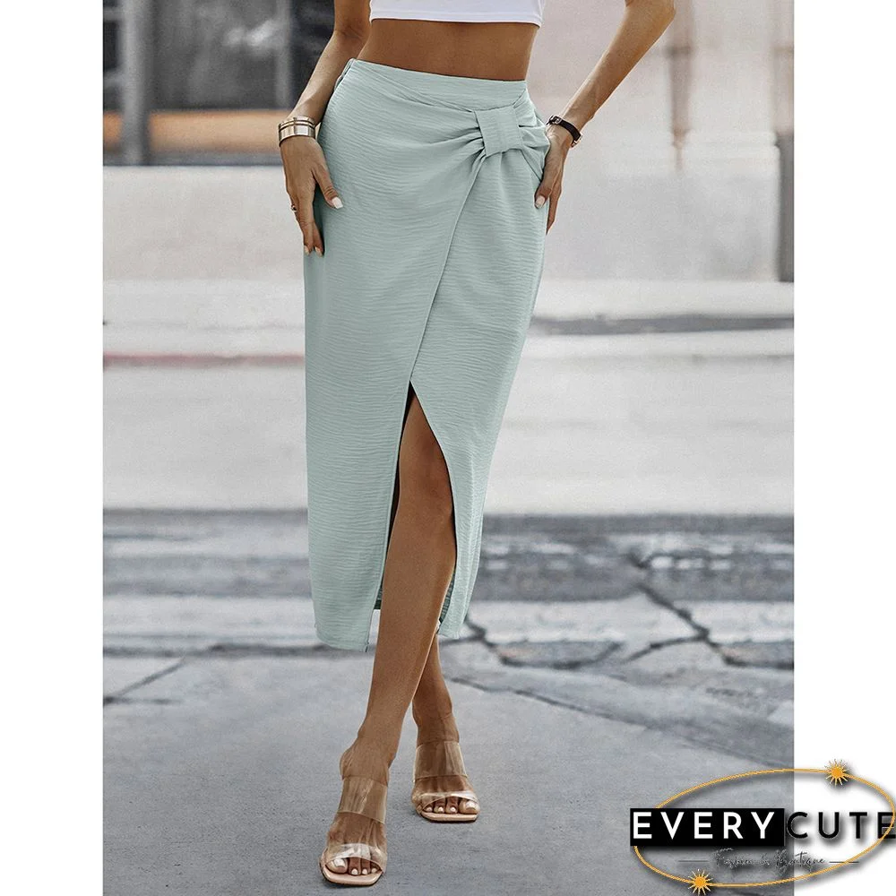 Light Green Solid Bodycon Skirt with Split