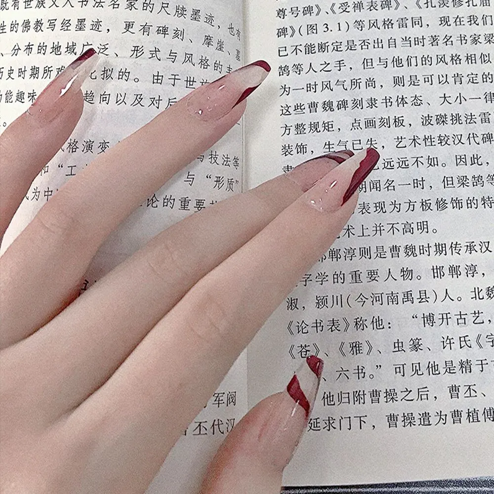 Coffin False Nails Sticker Cherry Sauce with Mandarin Duck Design Artificial Nail Decoration Art Manicure Full Tips Fake Nails-Nail Inspo
