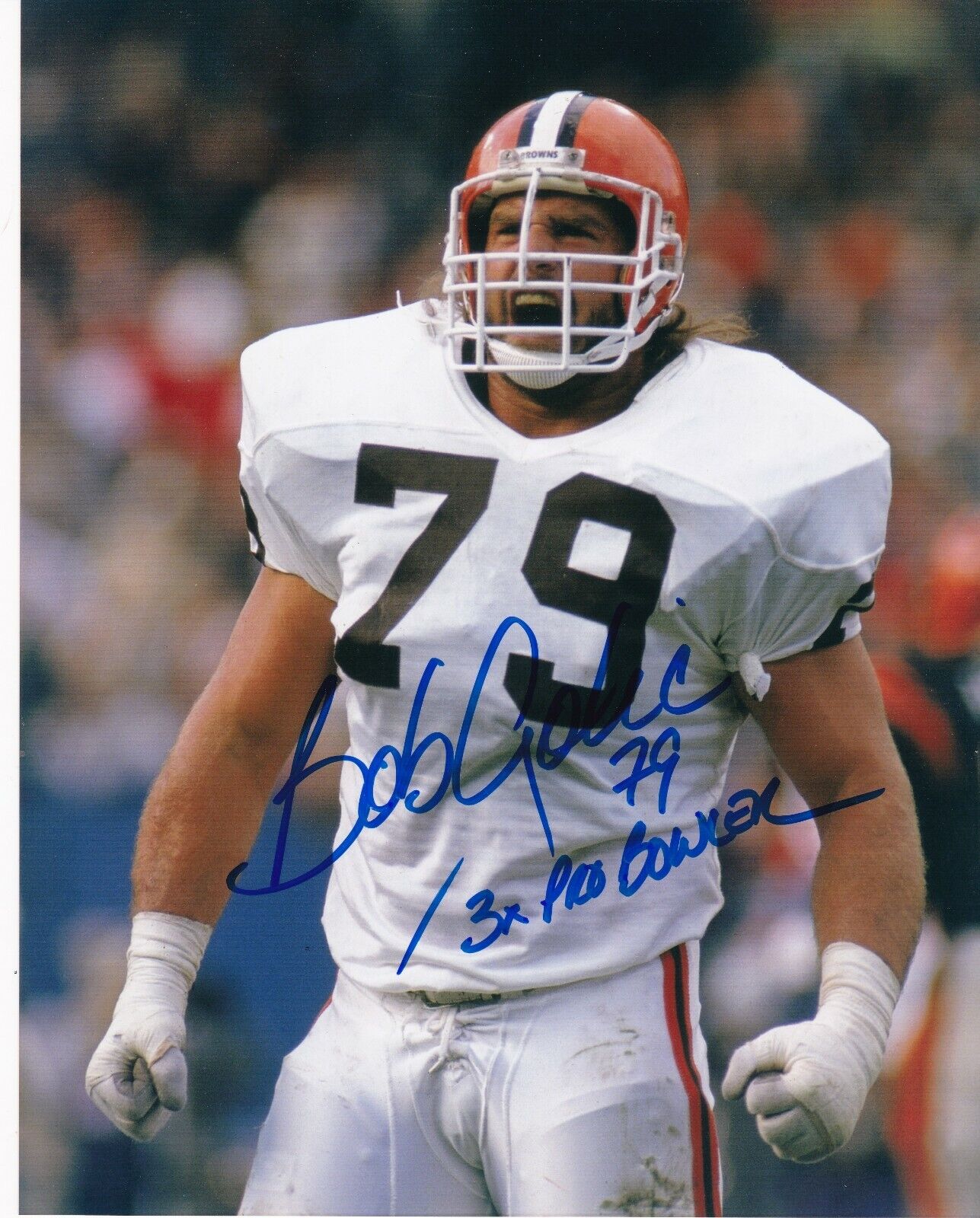 BOB GOLIC CLEVELAND BROWNS 3 X PRO BOWL ACTION SIGNED 8x10