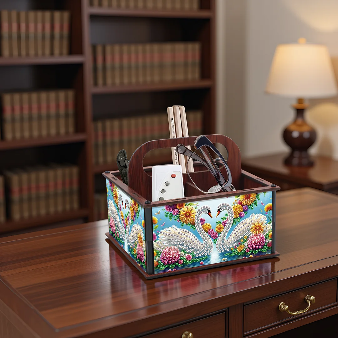 DIY Swan Wooden Diamond Painting Handheld Storage Box Kit Tabletop Art Decor