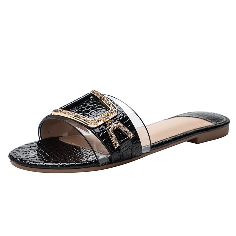 Round Toe Snake Printing Flat Sliiper