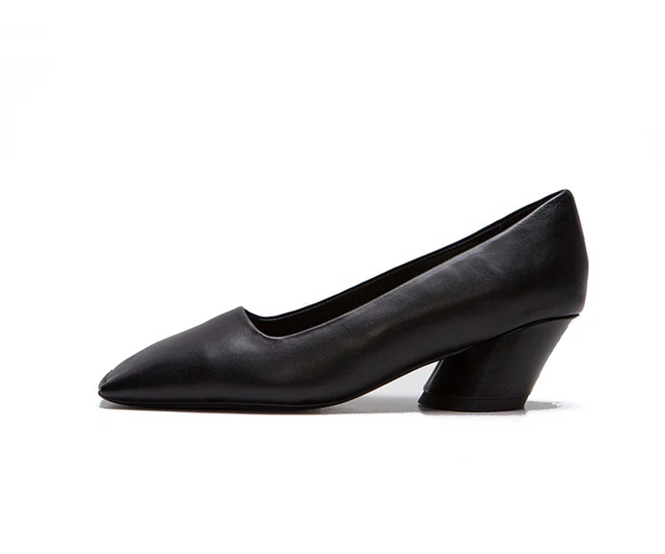 Black Square Toe Chunky Vintage Heels for Commuting Vdcoo