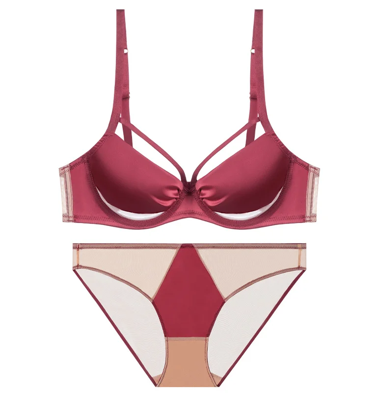 Brownm This Year's Red Underwear Set Big-Breasted Women Pure Thin Bra Sexy Small Bras To Get Married Without Scars