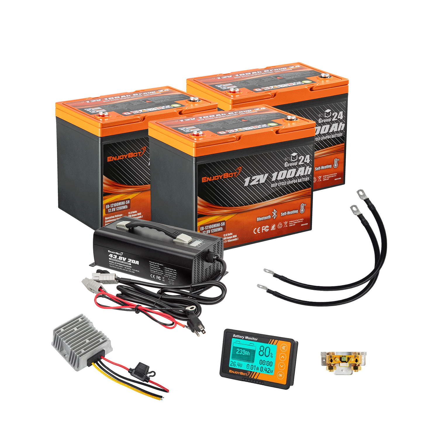 36V 100Ah Enjoybot LiFePO4 Lithium Golf Cart Battery Conversion Kit - 3 Batteries(Group 24)