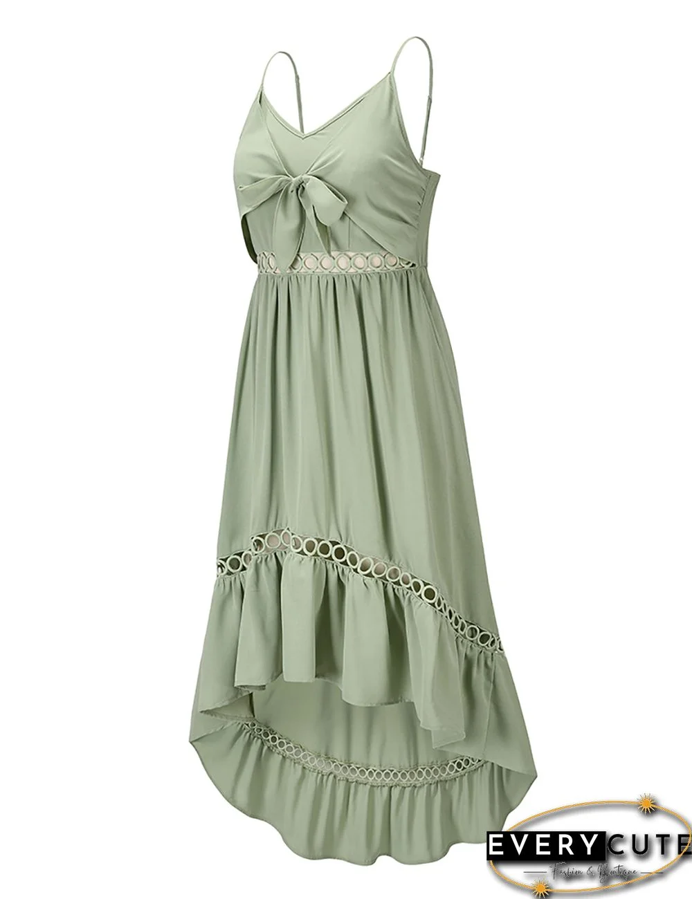 Light Green High Low Spaghetti Strap Midi Dress