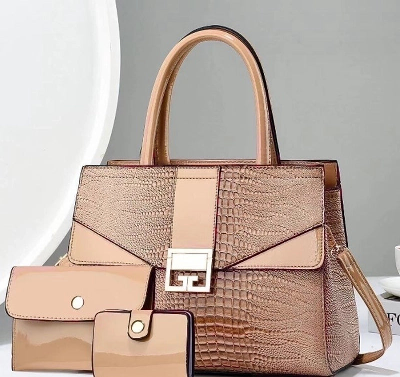 Women’s Medium Pu Leather Solid Color Business Square Zipper Bag Sets