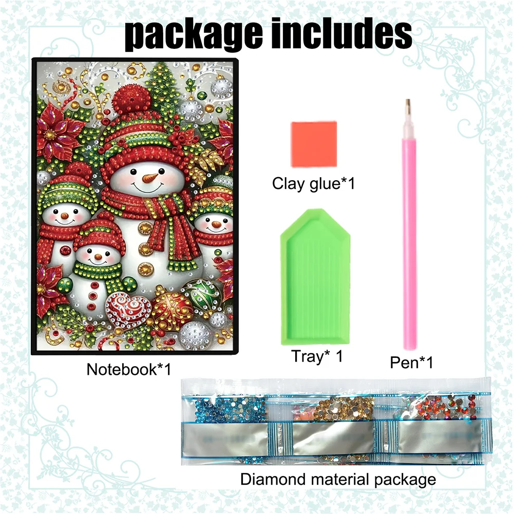 50-Page A5 Snowman Diamond Painting Notebook for Adult Holiday Birthday Gift