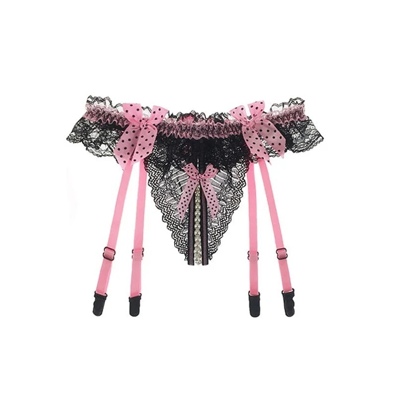 Sexy Bow Lace Panties For Sex Doggy Briefs With Pearls Women Thongs And G strings Sexy Transparent Lingerie Underwear For Couple