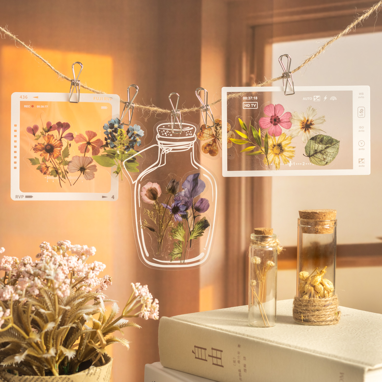 PET 스티커 - 말린 꽃 시리즈의 서곡 빈티지 식물 꽃