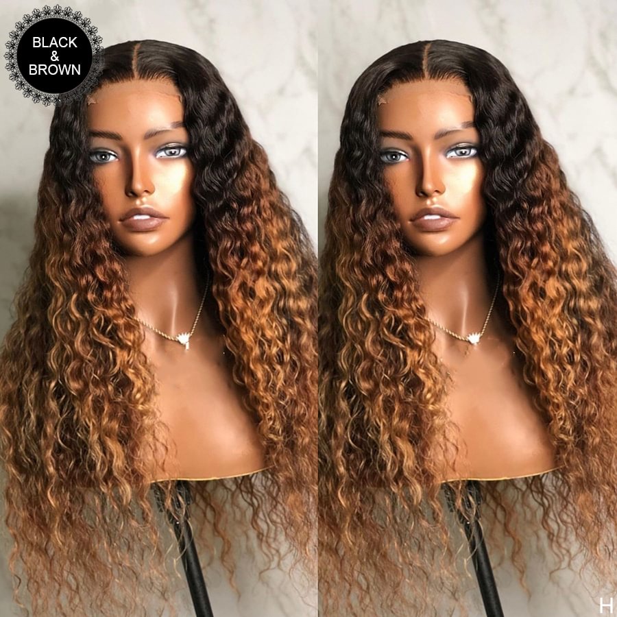 Daily Sales  | OMBRE CURLY T-PART LACE FRONT NATURAL WIG 150% DENSITY SCALP TOP CLOSURE WIG WITH BABY HAIR