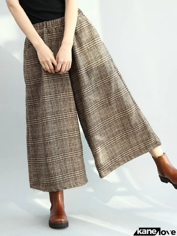 Vintage Loose Wide Leg Checkered Elastic Waist Pants