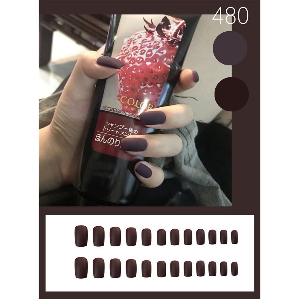24pcs Mixed Dark Grey Fake Nails Square Long European Matte False Nails Women Manicure Full Finger Nail Art Tips with Press Glue