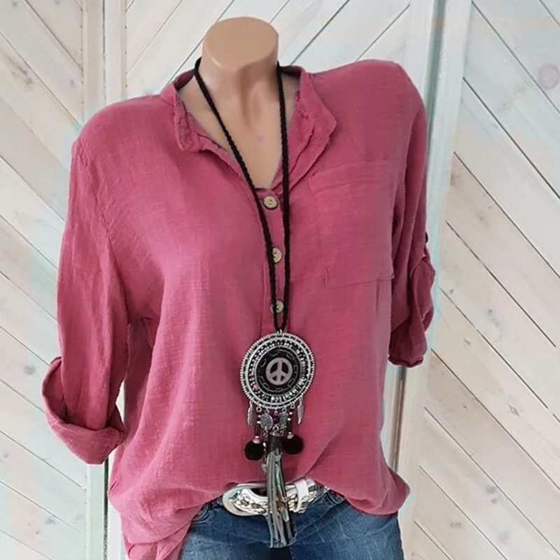 Casual Loose Solid Color Long Sleeve Blouse