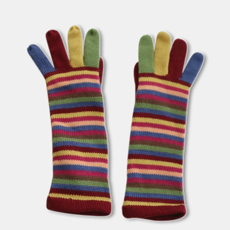 Rainbow Five Fingers Long Gloves Warm Winter