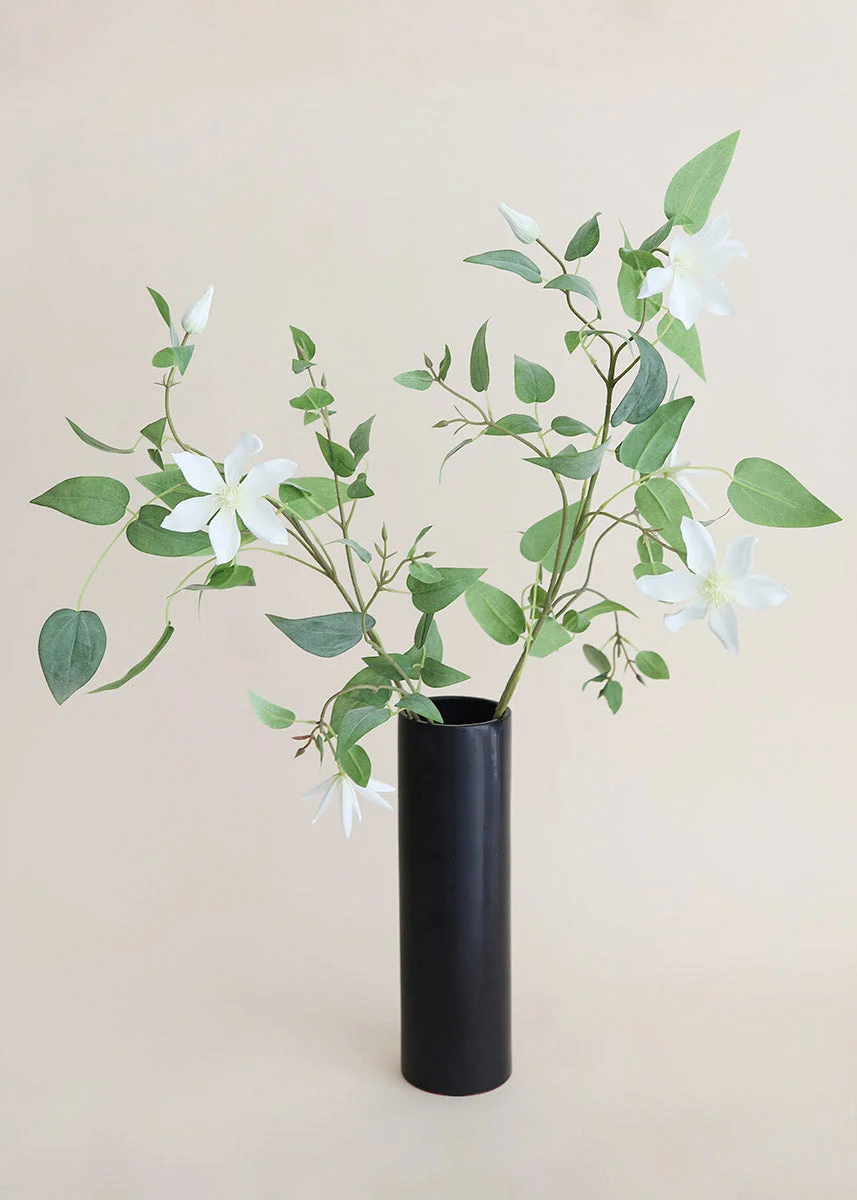 White Faux Clematis Flower Branch - 46"