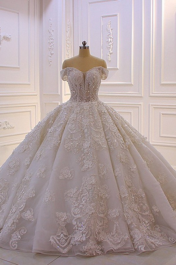 Amazing Sweetheart Off-the-Shoulder Backless Wedding Dress With Lace Appliques Ruffles - lulusllly