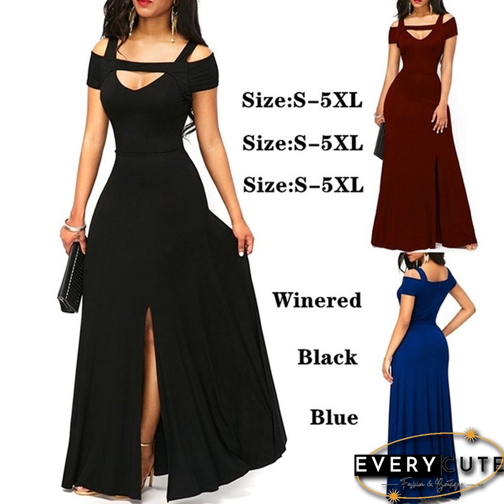 Womens Cold Shoulder V Neck Bodycon Prom Evening Club Maxi Long Dresses(3 Colors,S - 5XL)