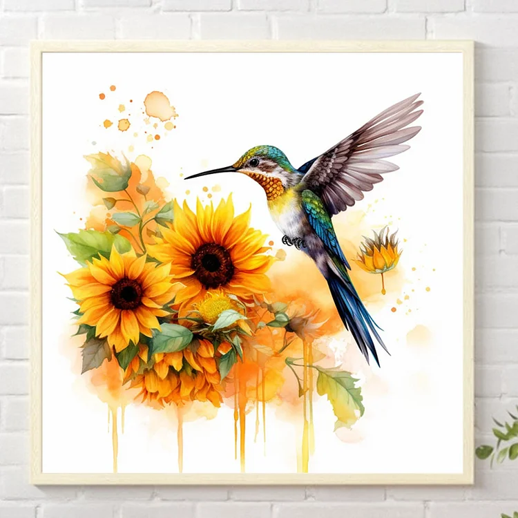 DVWIVGY 5D Diamond Painting Art Sunflowers Hummingbird Diamond Painting  Kits Full Drill Canvas Picture for Home Wall Decor 12 x 16 inches