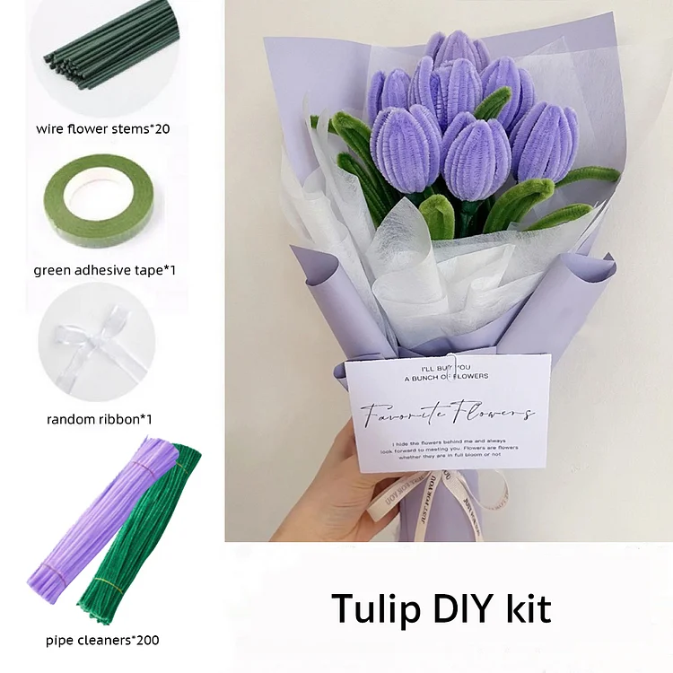 DIY Pipe Cleaners Kit - Purple Tulip - Noble Purple Scent, Express Deep Affection, Perfect Gift Experience!