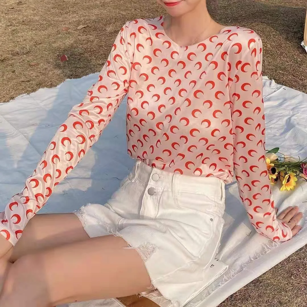 Brownm Brownm Mi With The Same Moon Bottom Shirt Ice Silk Sunscreen Clothes T-Shirt Sweet And Spicy Wind Show Thin Skin Clothes