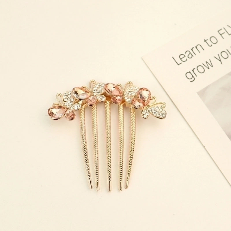 Women’s Minimalist Shiny Round Butterfly Alloy Plating Inlay Rhinestones Pearl Insert Comb