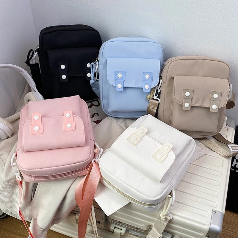 Women's Nylon Solid Color Basic Square Zipper Crossbody Bag