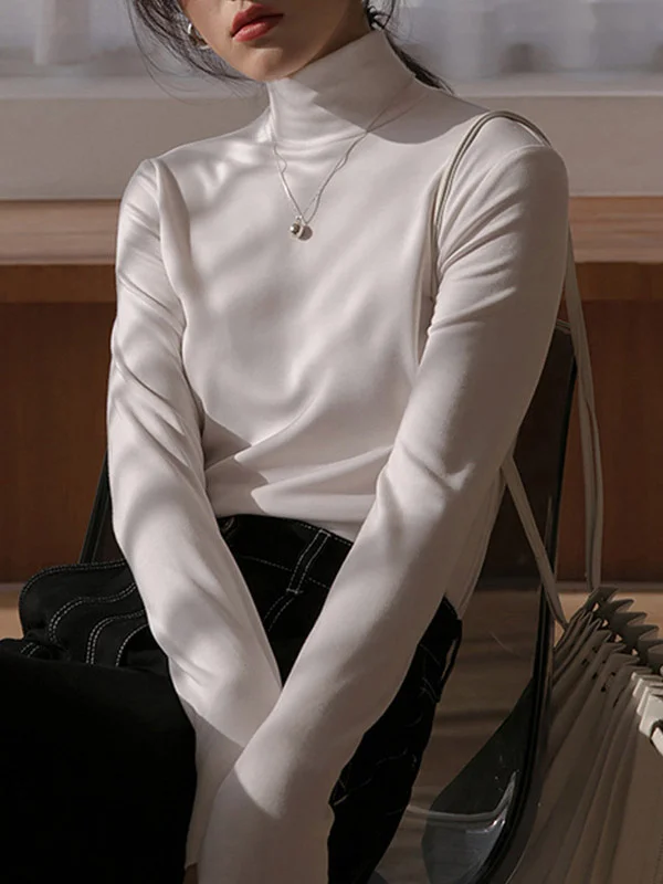 Casual 6 Colors High-Neck Long Sleeves T-Shirt Top