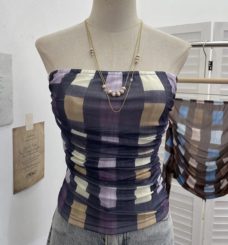 Nigikala Nigikala Shooting Holiday Storm Spot Bump Color Mesh Strapped Braped Vest Female Summer Dew Back Hottie Top 8085