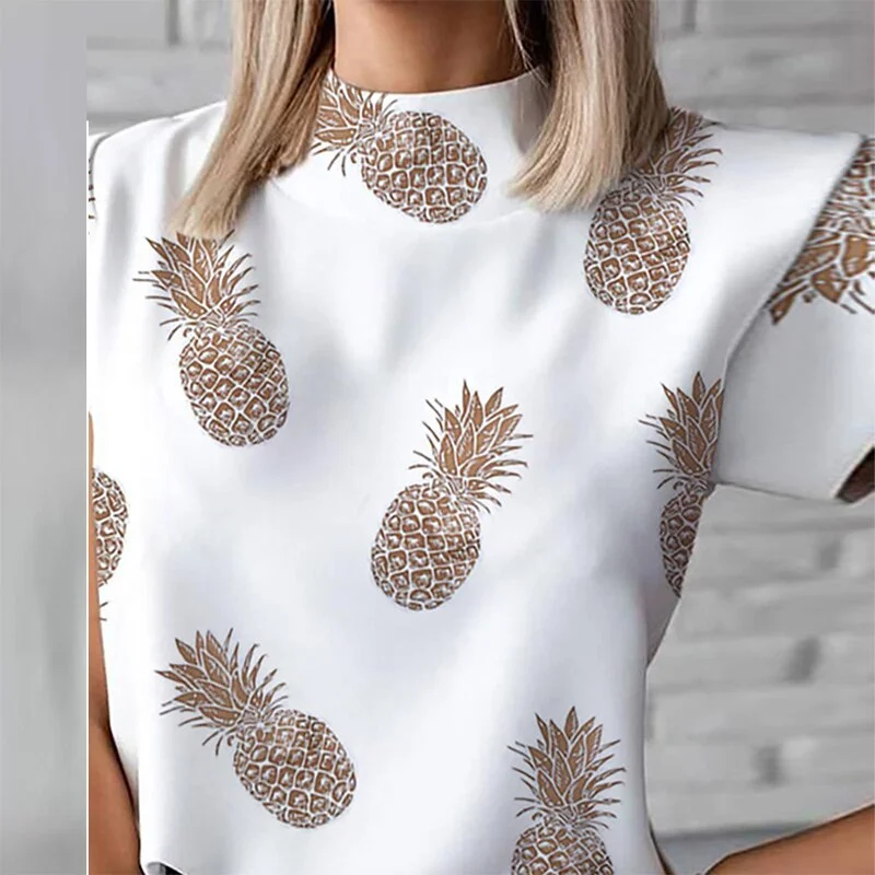 Woherb Women Tops Summer Lips Print Blouse Casual Office Short Sleeve Tees Elegant Stand Neck Woman Shirts Streetwear