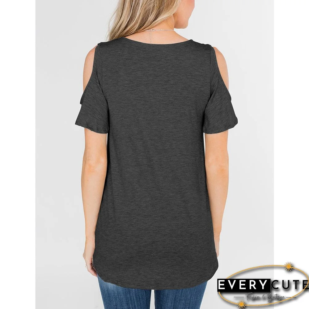 Black Cold Shoulder Crisscorss V Neck Tops