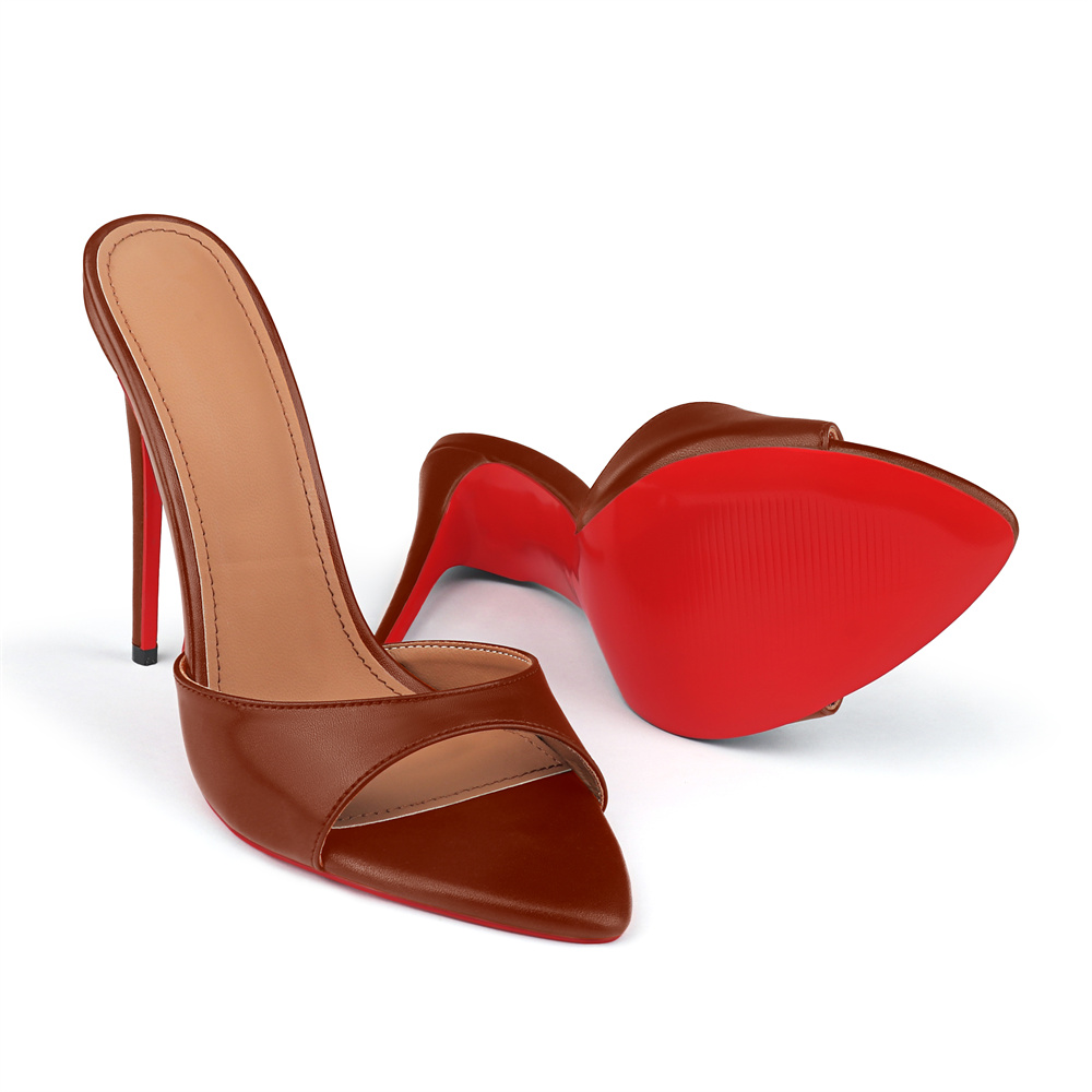 120mm Red Bottom Women's  Pointed Toe Mules Heels Slip on Sandals Stilettos Party Matte Wedding Shoes-MERUMOTE