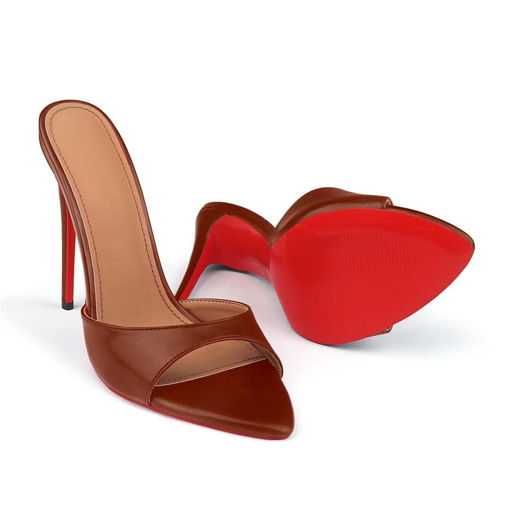120mm Red Bottom Women's  Pointed Toe Mules Heels Slip on Sandals Stilettos Party Matte Wedding Shoes-MERUMOTE