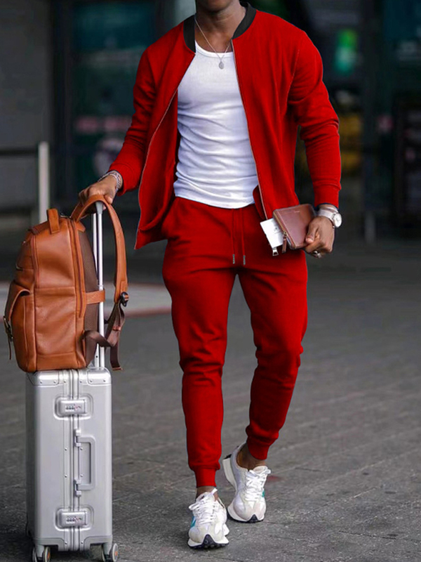 Mature Men Fashion New Casual Solid Color Baseball Collar Jacket Suit