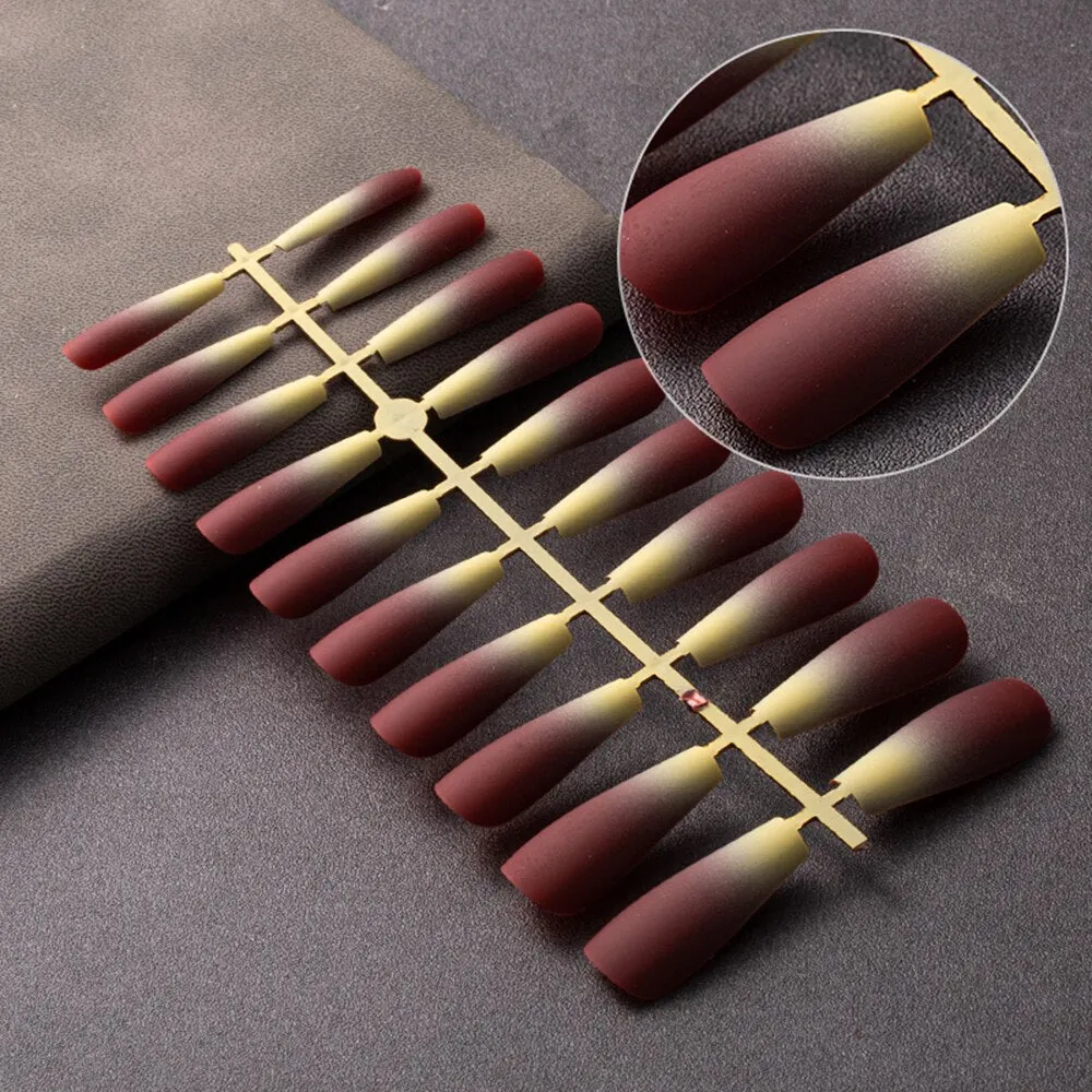 20 Pcs Matte Gradient Design False Nails Long Coffin Fake Nails Full Cover Nail Art Tips Nails Press On Nails With Jelly Glue-Nail Inspo