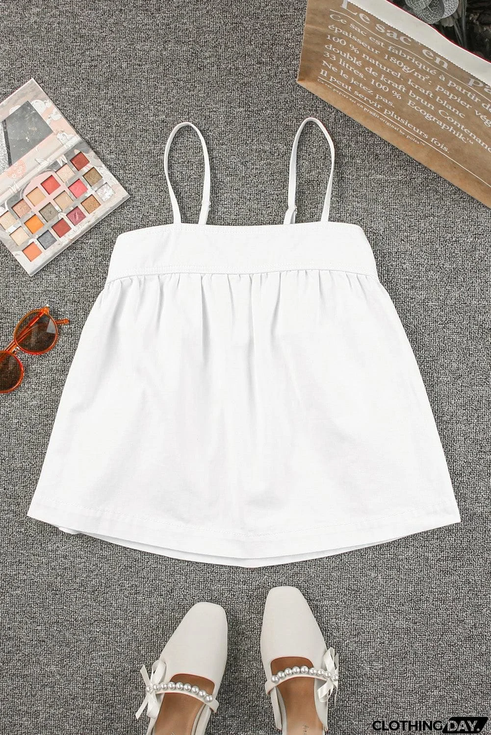 Smocked Adjustable Strap Denim Cami Top