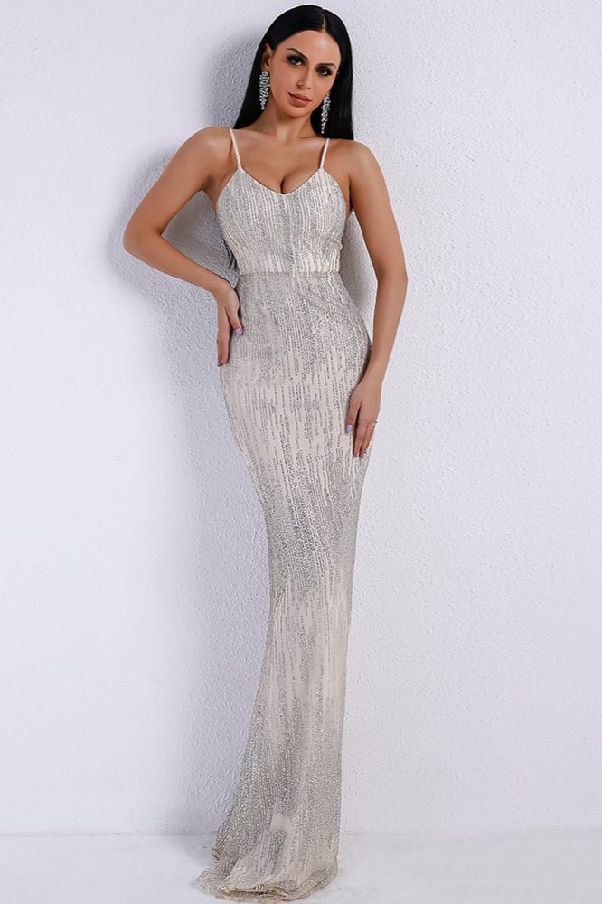 Designer Spaghetti-Straps Sequins Mermaid Long Evening Gowns Online
