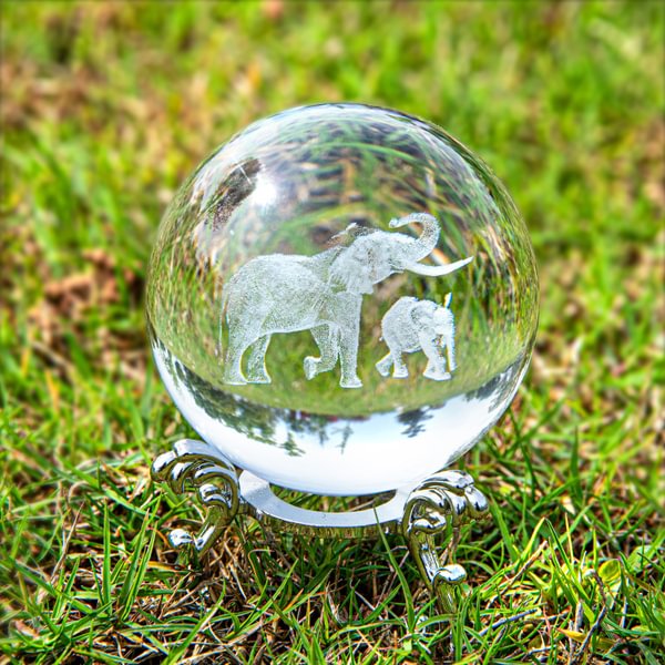 H&D 3D Laser Elephant(Mother and Child) Crystal Ball with metal Stand Paperweight Home Art Decor Crafts For Creative Gift Birthday - Shop Trendy Women's Fashion | TeeYours