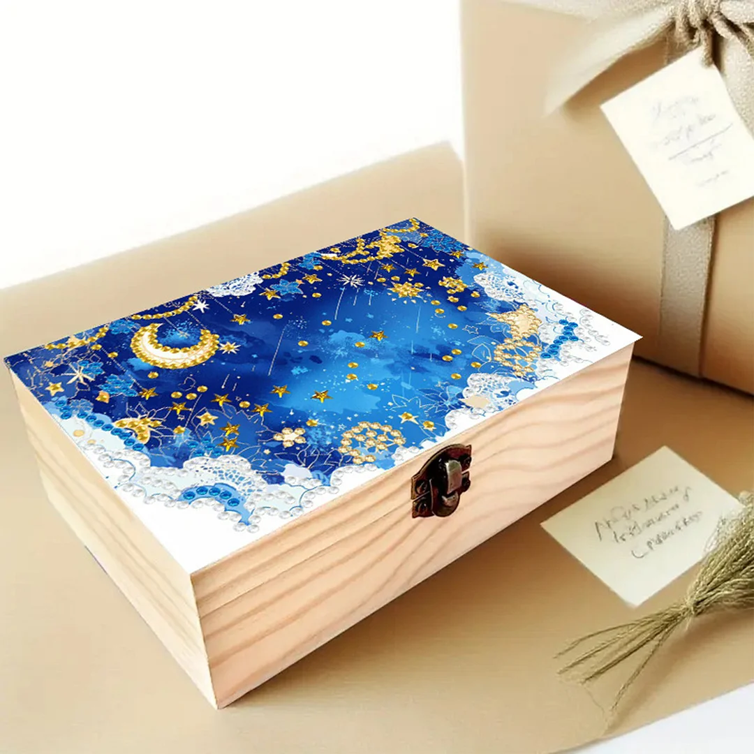 Black Night Stars DIY Wooden 5D Diamond Art Diamond Art Storage Box for Adults