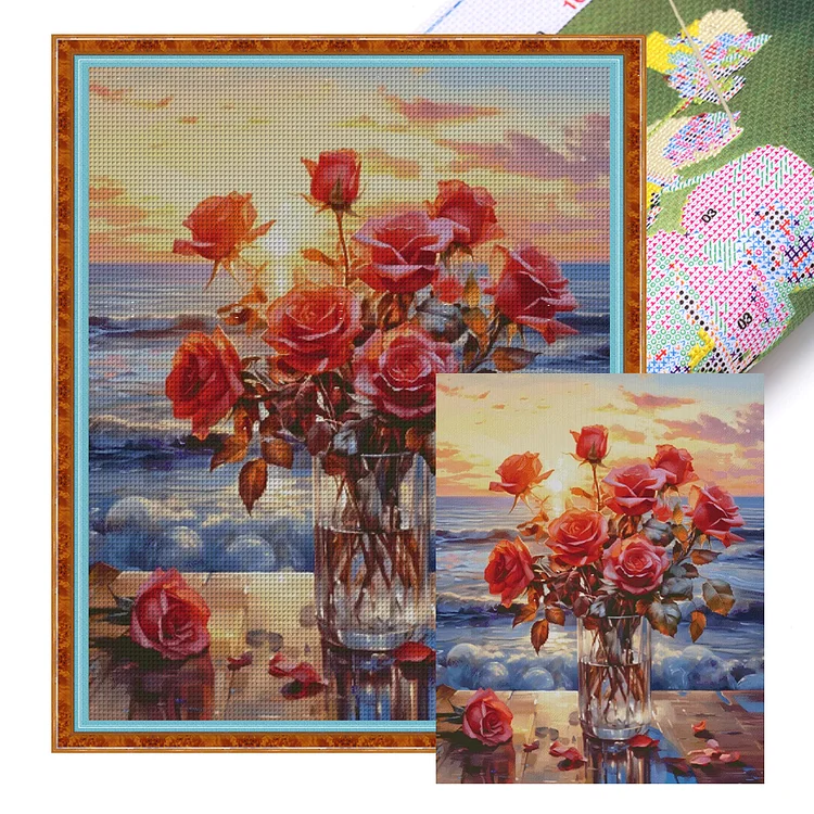 『Fairy Brand』Rose - 14CT Stamped Egyptian Cotton Thread Cross Stitch(85*100cm)(172Colors)