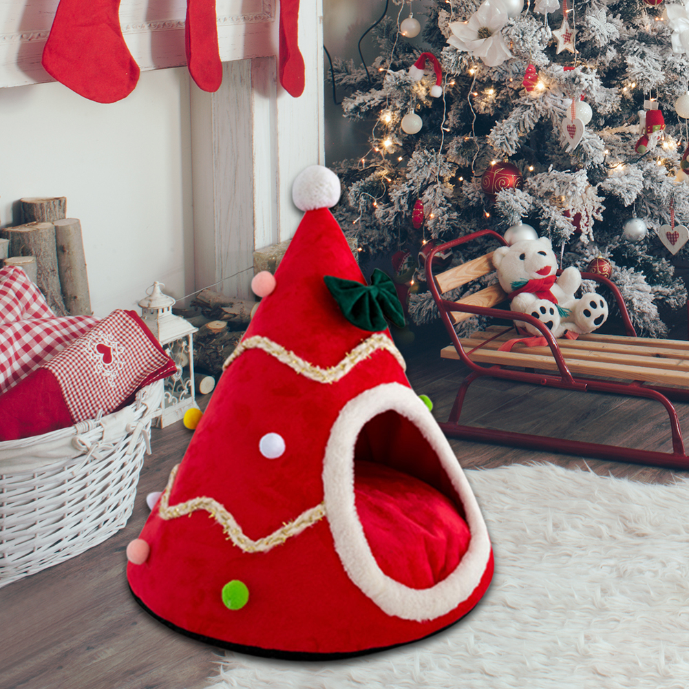 

Christmas Tree Shape Dog Cat Bed House Home Warm Sleeping Bed Nest Bed Cage, Red, 501 Original