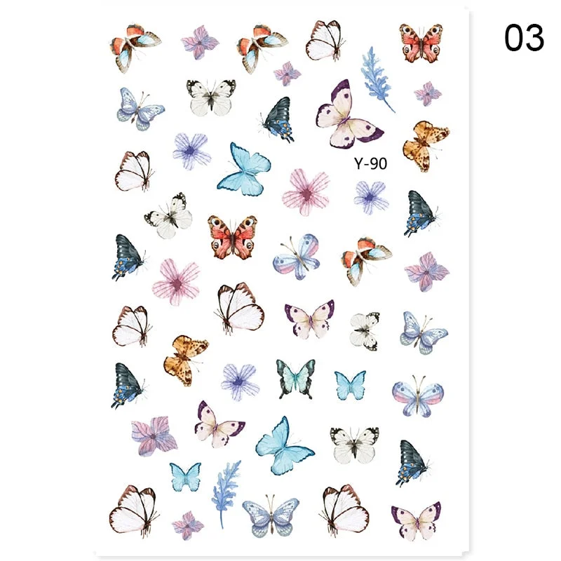 1PC 3D Butterfly Nail Sticker Spring Flower Leaves Alphabet Valentines's Day Transfer Foil Slider Nail Art Decoration Manicures